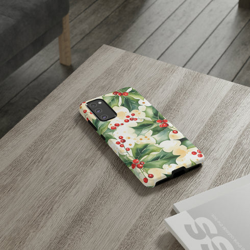 Christmas Holly on a Golden Background - Impact Resistant Phone Case
